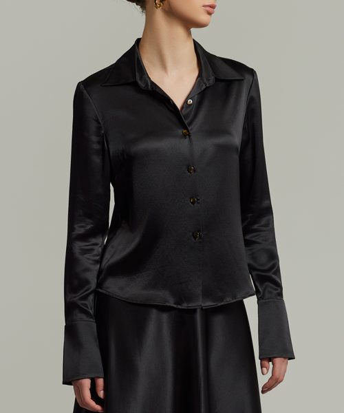 Black Silk Long-Sleeved Shirt
