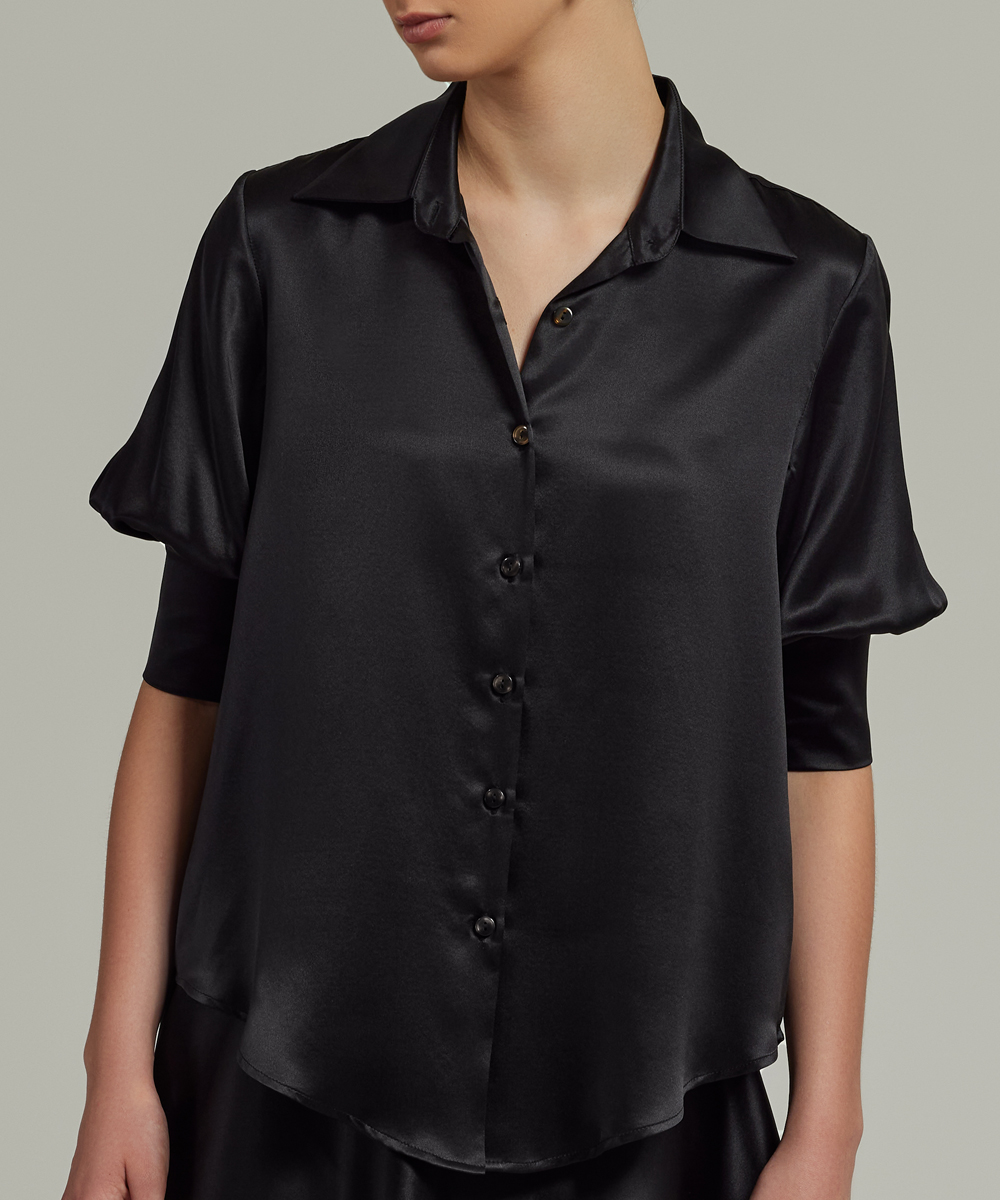 Black Silk Short-Sleeved Shirt