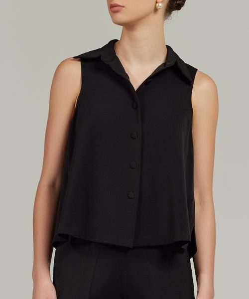 Black Stretch Suiting Sleeveless Top