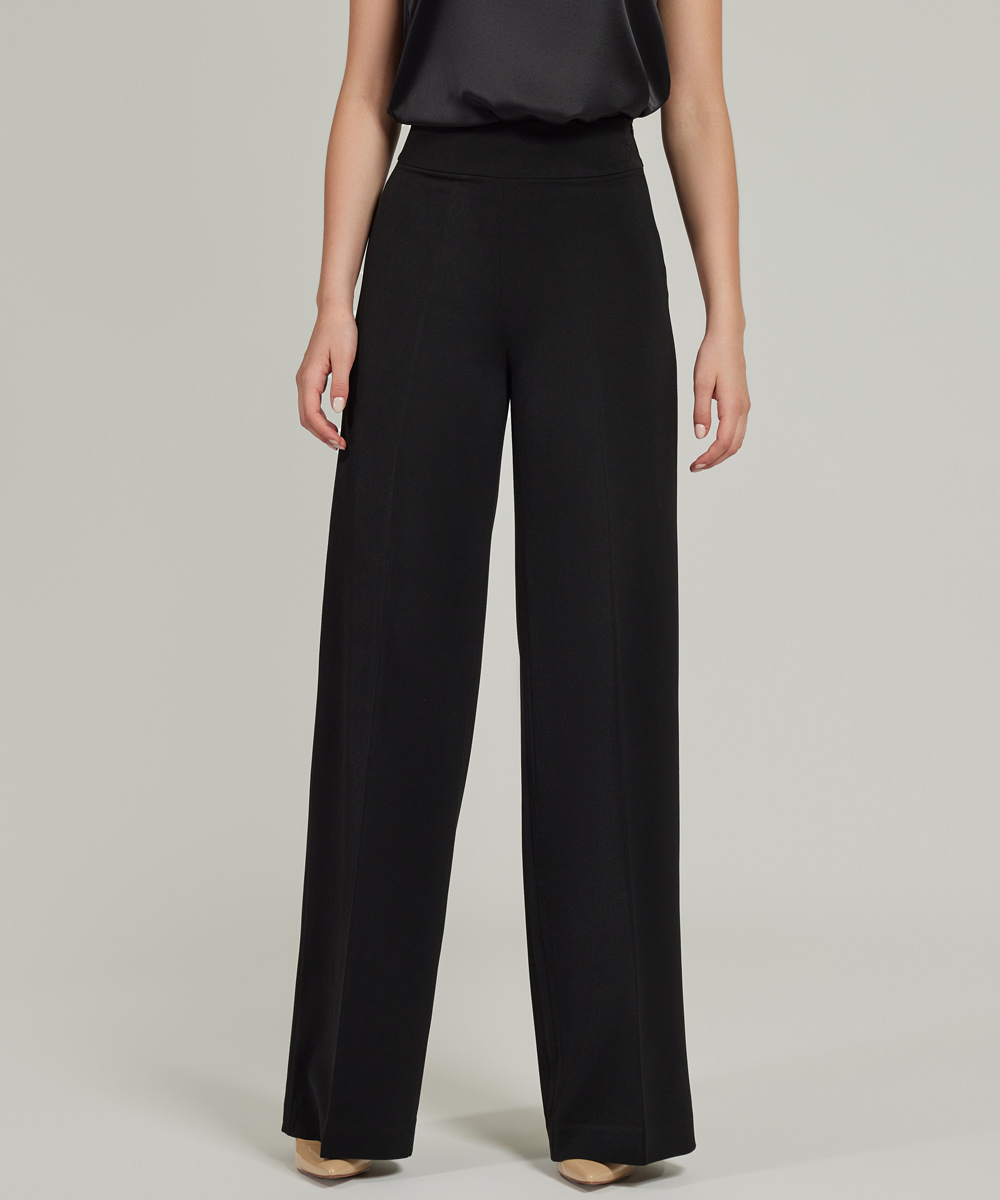 Black Stretch Suiting Wide-Leg Trousers