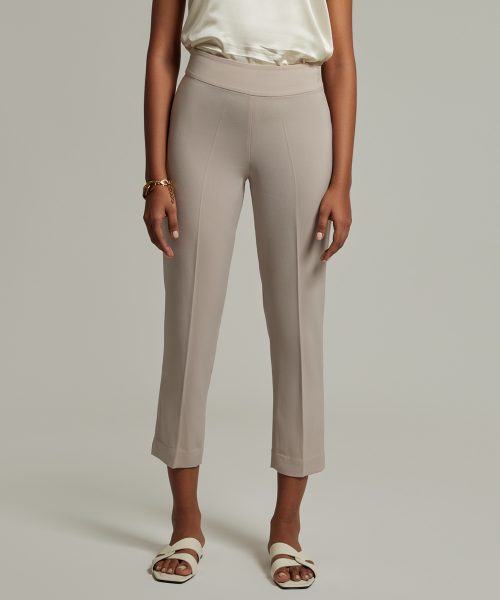 Beige Stretch Suiting Cigarette Trousers