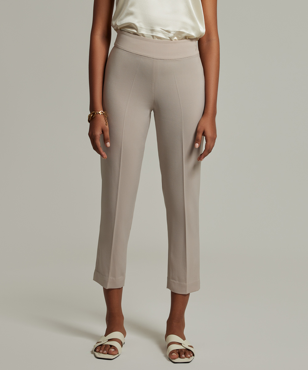 Beige Stretch Suiting Cigarette Trousers