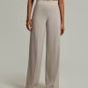Beige Stretch Suiting Wide-Leg Trousers