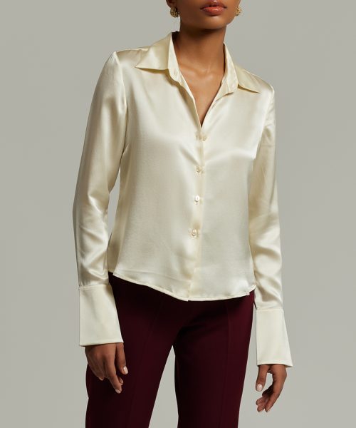 Cream Silk Long-Sleeved Shirt