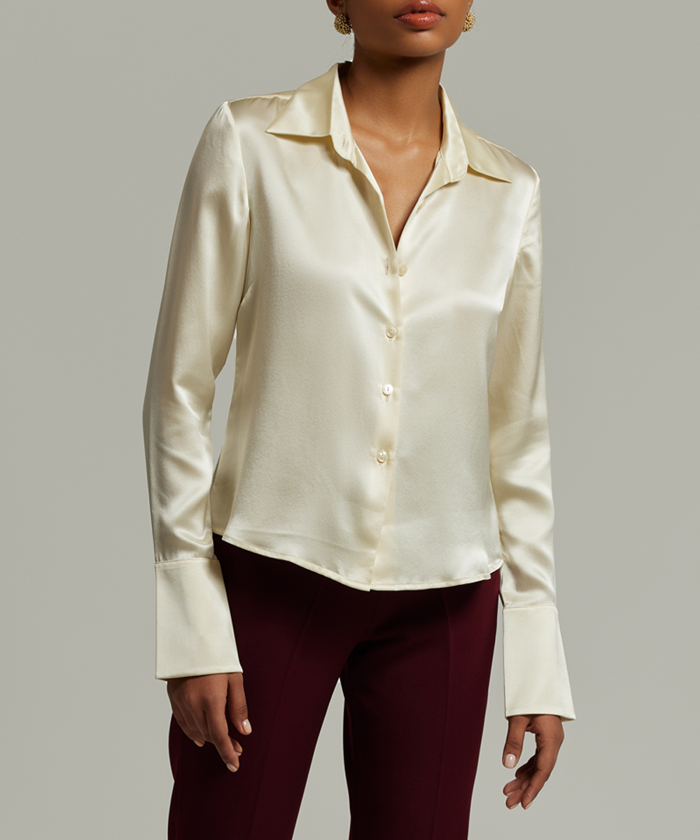 Cream Silk Long-Sleeved Shirt