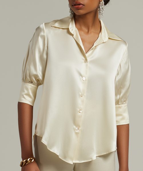 Cream Silk Short-Sleeved Shirt