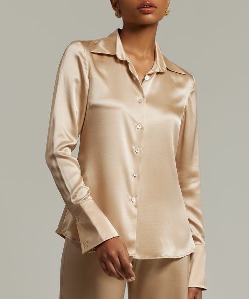 Champagne Silk Long-Sleeved Shirt