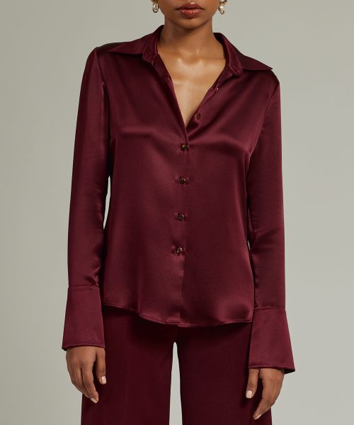 Burgundy Silk Long-Sleeved Shirt