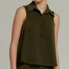 Military Green Stretch Suiting Sleeveless Top