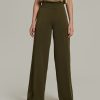 Military Green Stretch Suiting Wide-leg Trousers