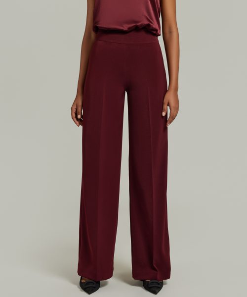 Burgundy Stretch Suiting Wide-leg Trousers