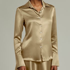 Olive Silk Long-Sleeved Shirt