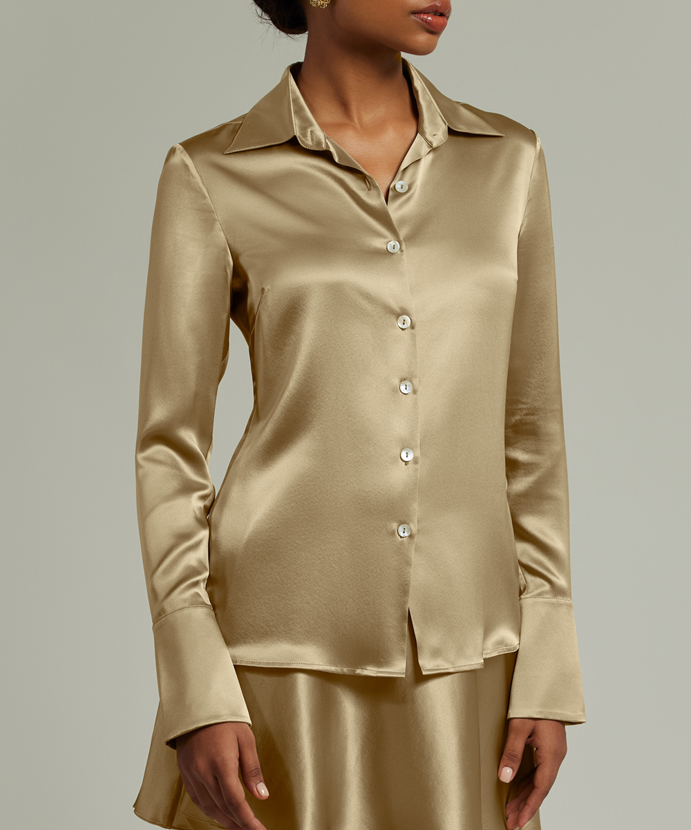 Olive Silk Long-Sleeved Shirt