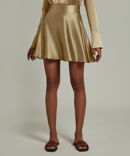 Olive Silk Skater Skirt