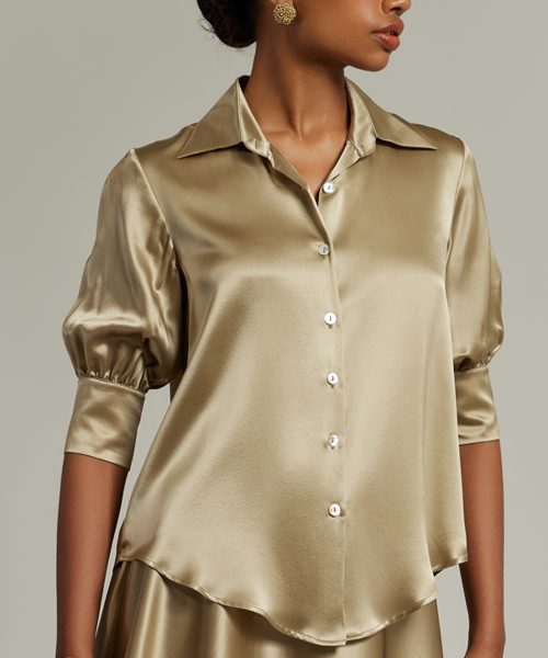 Olive Silk Short-Sleeved Shirt