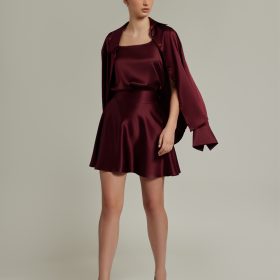 Burgundy Silk Skater Skirt