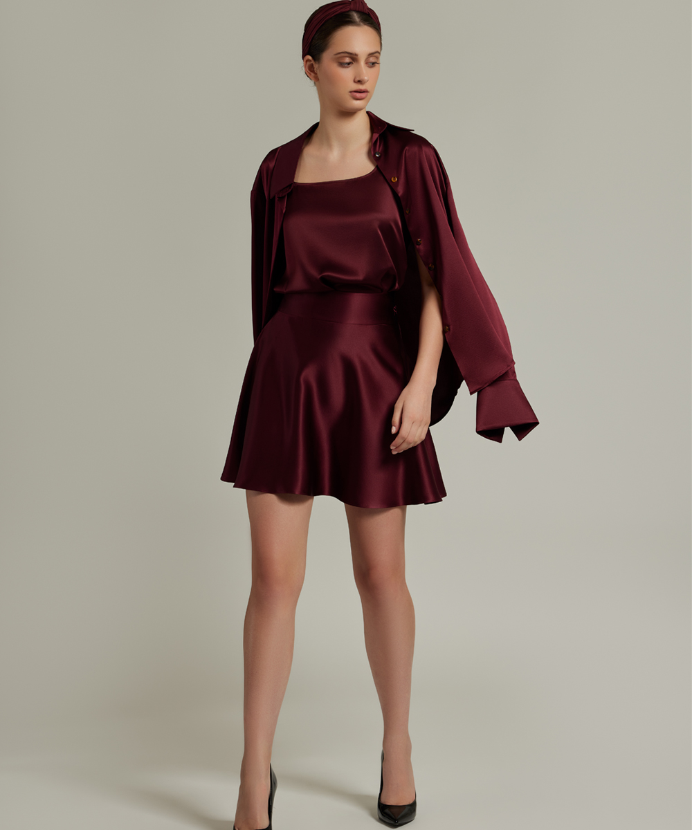 Burgundy Silk Skater Skirt