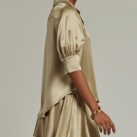 Olive Silk Short-Sleeved Shirt