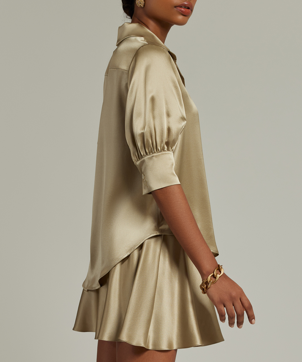 Olive Silk Short-Sleeved Shirt