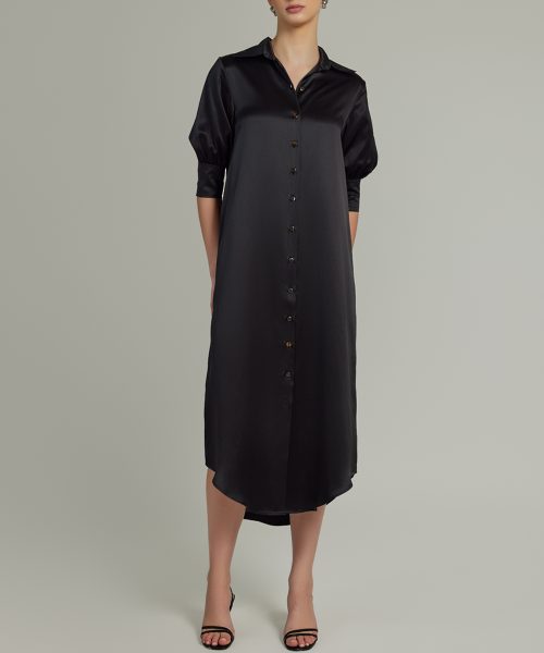 Black Silk Shirt Dress