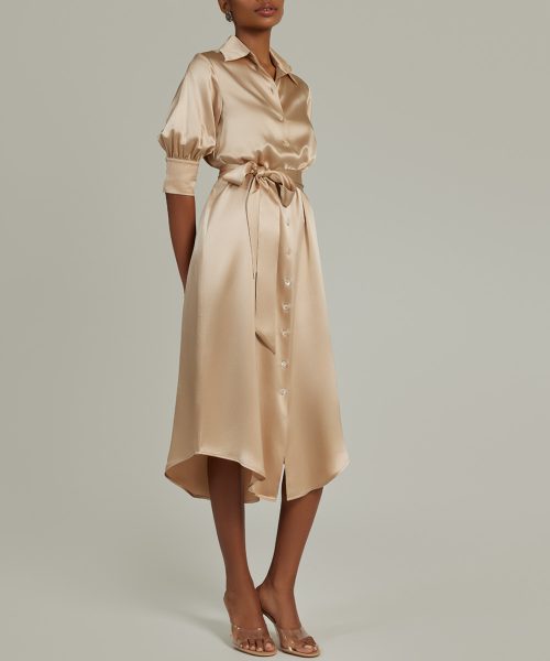Champagne Silk Shirt Dress
