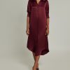 Burgundy Silk Shirt Dress