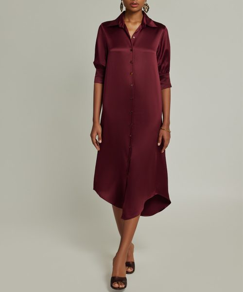 Burgundy Silk Shirt Dress