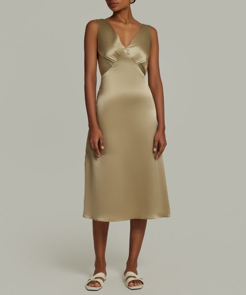 Olive Silk Slip Dress