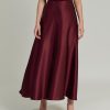 Burgundy Silk Long Skirt