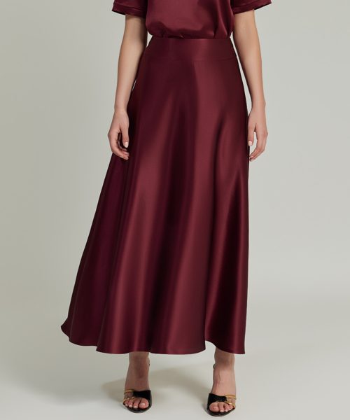 Burgundy Silk Long Skirt