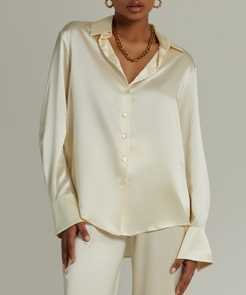 Cream Silk Oversized Shirt