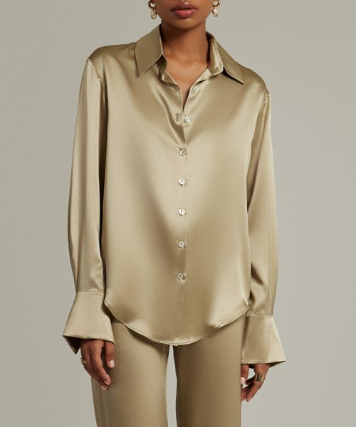 Olive Silk Oversized Shirt