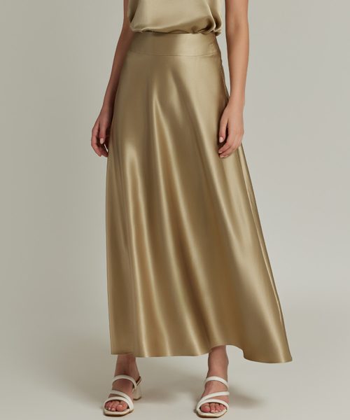 Olive Silk Long Skirt
