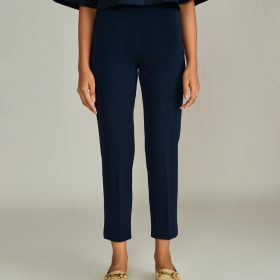 Navy Blue Stretch Suiting Cigarette Trousers