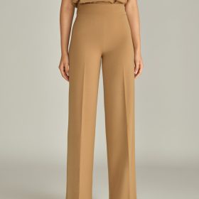 Camel Stretch Suiting Wide-Leg Trousers