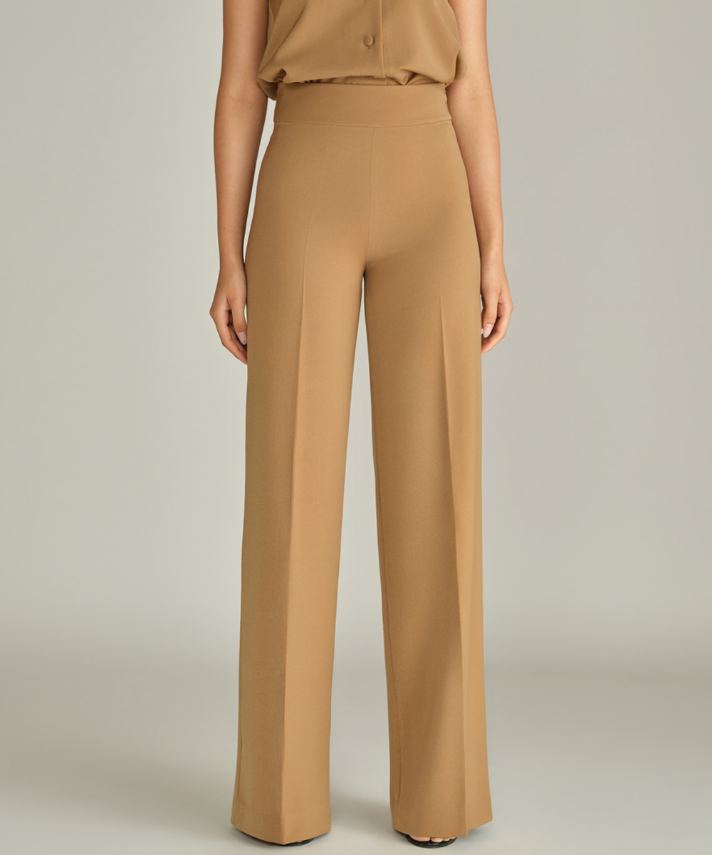 Camel Stretch Suiting Wide-Leg Trousers