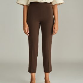 Chocolate Brown Stretch Suiting Cigarette Trousers