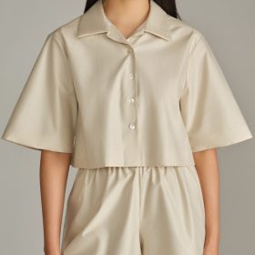 Fawn Egyptian Cotton Cropped Bowling Shirt