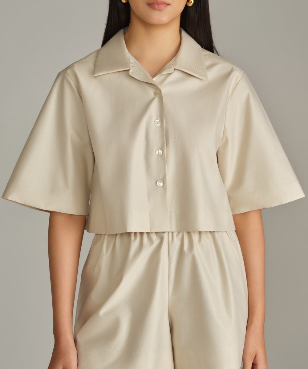 Fawn Egyptian Cotton Cropped Bowling Shirt