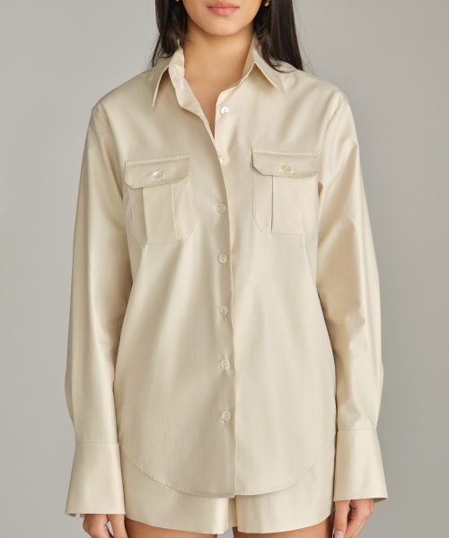 Fawn Egyptian Cotton Oversized Long-Sleeved Shirt