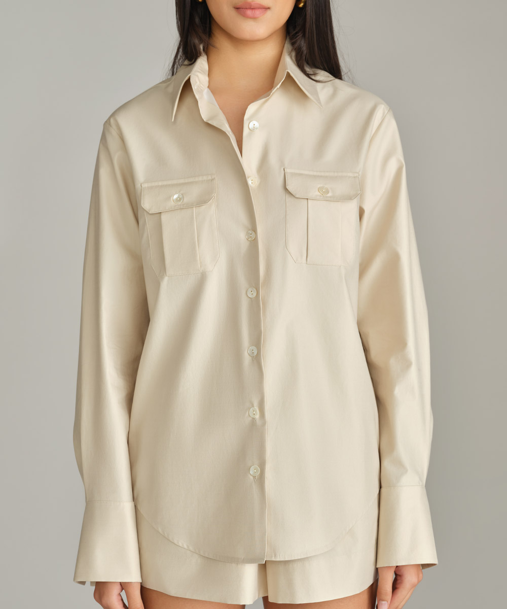 Fawn Egyptian Cotton Oversized Long-Sleeved Shirt