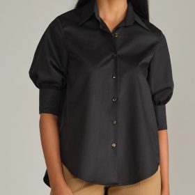 Black Egyptian Cotton Short-Sleeved Shirt