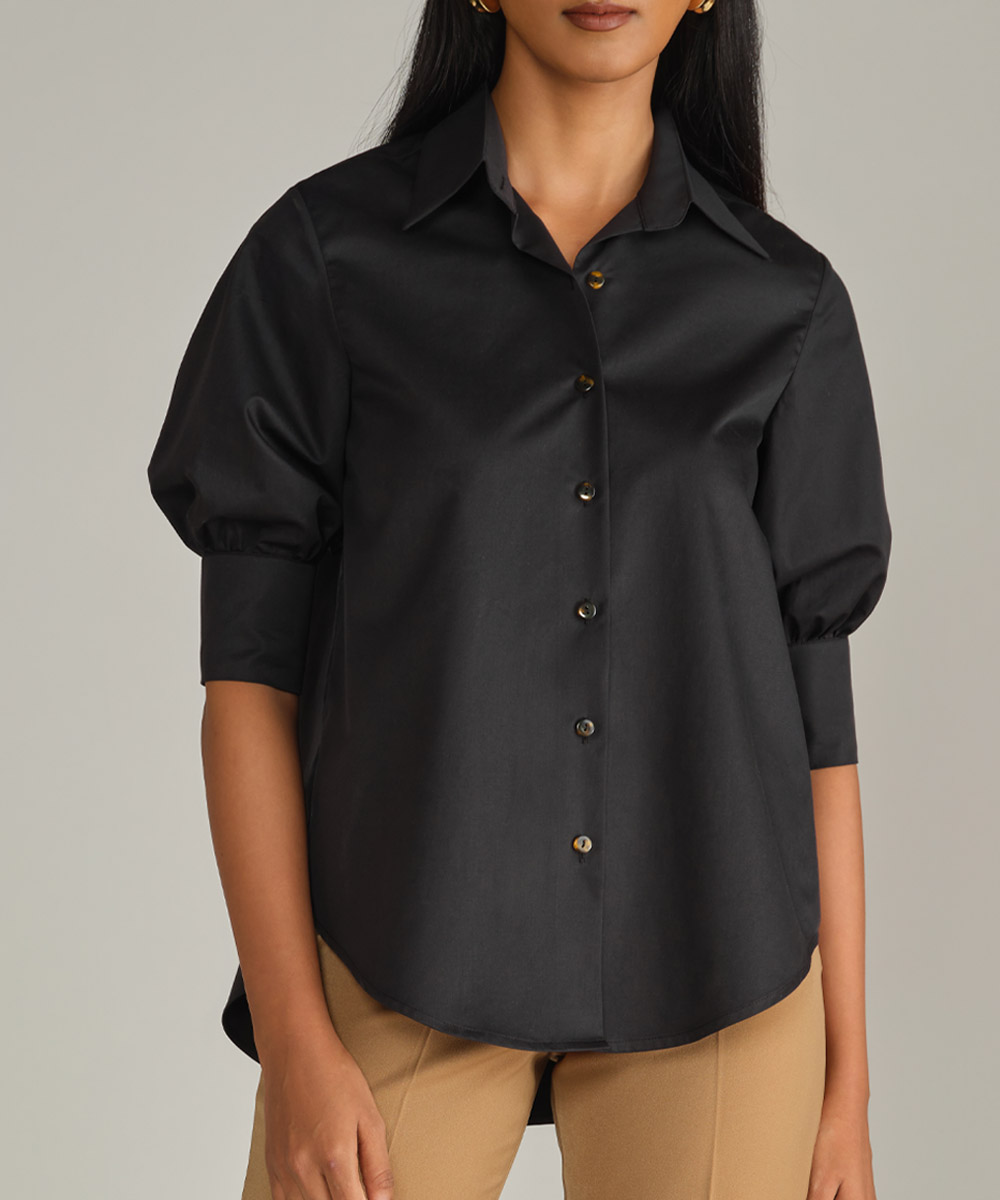 Black Egyptian Cotton Short-Sleeved Shirt