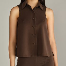 Chocolate Brown Stretch Suiting Sleeveless Top