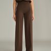 Chocolate Brown Stretch Suiting Wide-Leg Trousers