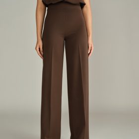 Chocolate Brown Stretch Suiting Wide-Leg Trousers