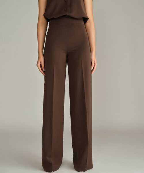 Chocolate Brown Stretch Suiting Wide-Leg Trousers