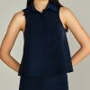 Navy Blue Stretch Suiting Sleeveless Top