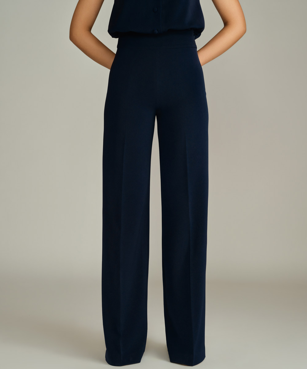 Chocolate Brown Stretch Suiting Wide-Leg Trousers