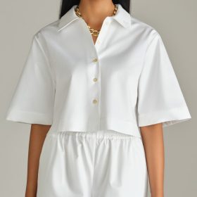 White Egyptian Cotton Cropped Bowling Shirt
